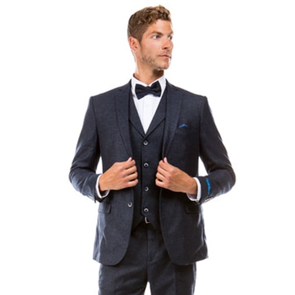 Men's Sean Alexander Suits Vintage Navy Blue Tweed Vest Suit From Size 48 Short