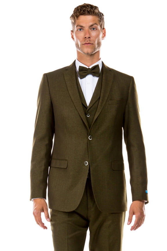Men's Sean Alexander Suits Vintage-style Green Tweed Suit With Vested Details Olive Size 40 Long