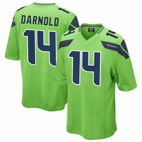 Men's Seattle Darnold 14 Green Stitched T-Shirts Sports Player Game Top, 3X-Large
