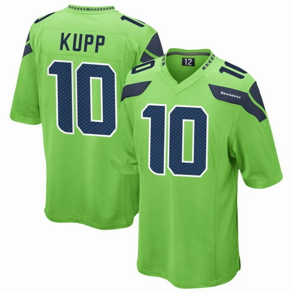 Men's Seattle Kupp 10 Green Stitched T-Shirts Sports Player Game Top, Large