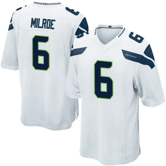 Men's Seattle Milroe 6 White Stitched T-Shirts Sports Player Game Top, XX-Large