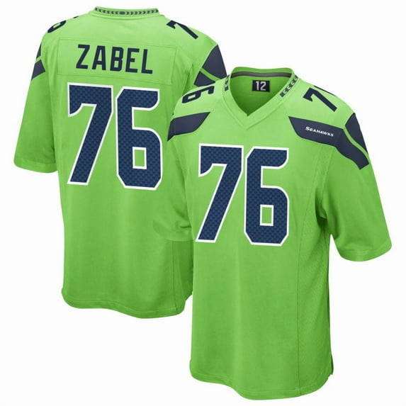Men's Seattle Zabel 76 Green Stitched T-Shirts Sports Player Game Top, X-Large