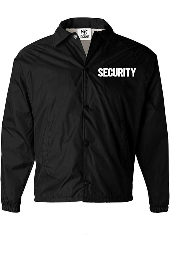 Men's Security Jacket Event Staff Windbreaker Front Back Silk Screen Print Black-White, Medium