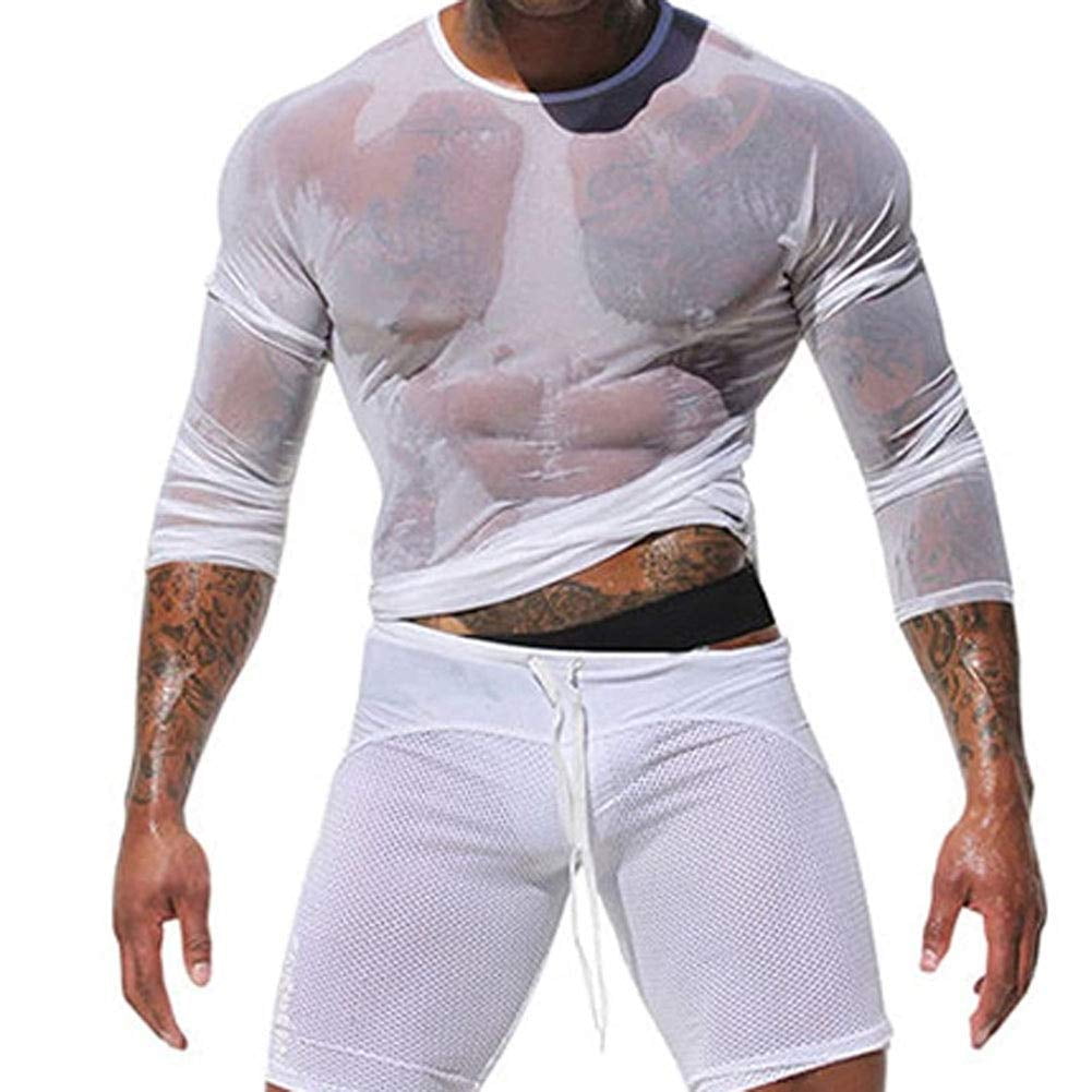 Men's See Through Mesh Sheer TShirt Top Clubwear Long Sleeve