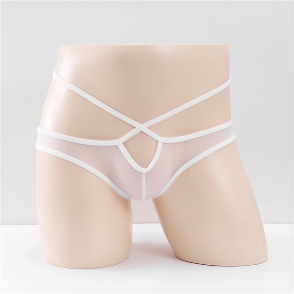 Men's See Through Mesh Underwear Low Rise U Strap Transparent Panties Valentine's Day Male, White
