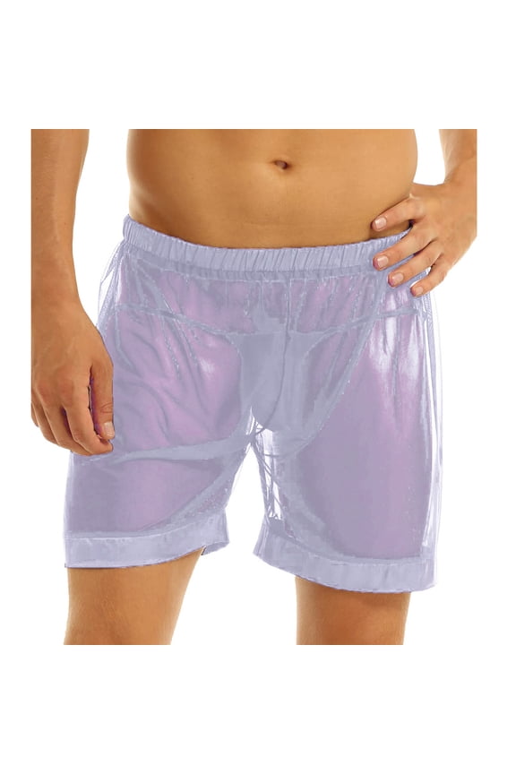 Men's See Through Shorts Mesh Loose Shorts Lounge Underwear Cover up Boxer Trunks