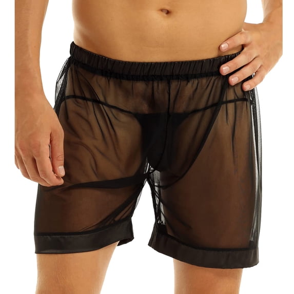 Men's See Through Shorts Mesh Loose Shorts Lounge Underwear Cover up Boxer Trunks