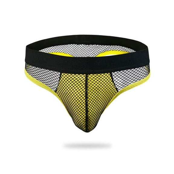 Men's See-Through Thong G-String Underwear, Men's Hot T-Back Thong G-String Christmas Gift for husband Yellow L