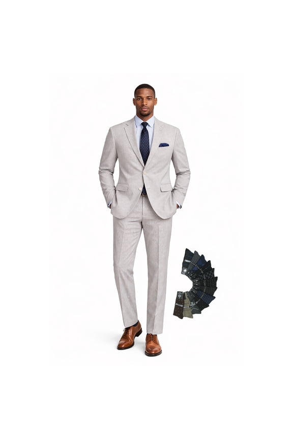 Men's Seersucker 2-Piece Suit – Modern Fit, Adjustable Waist, Lightweight, Includes Socks - Black - 38S