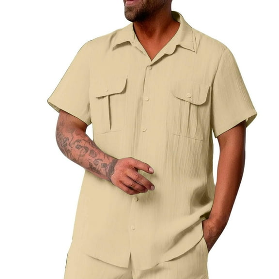 Men's Seersucker Shirts Short Sleeve Casual Button Down Shirt Beach Summer Vacation Wedding Tops