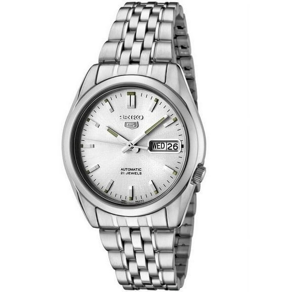Seiko Men's 21.2 mm Stainless Steel Automatic Day-Date Wristwatch, Silver, SNK355K1