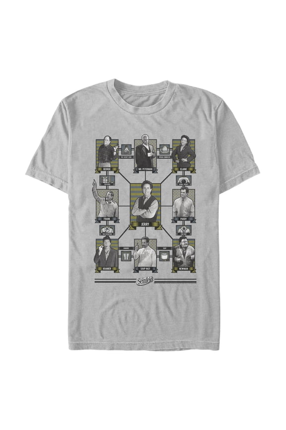 Men's Seinfeld Character Portraits Graphic Tee Silver X Large