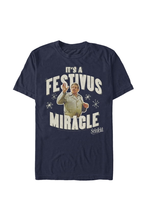 Men's Seinfeld Frank Costanza It's a Festivus Miracle Snow Graphic Tee Navy Blue Large