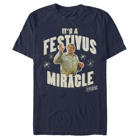 Men's Seinfeld Frank Costanza It's a Festivus Miracle Snow  Graphic Tee Navy Blue X Large