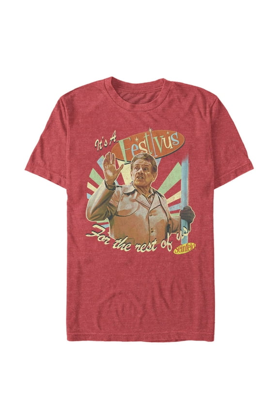 Men's Seinfeld George Costanza It's a Festivus for the Rest of Us  Graphic Tee Red Heather X Large