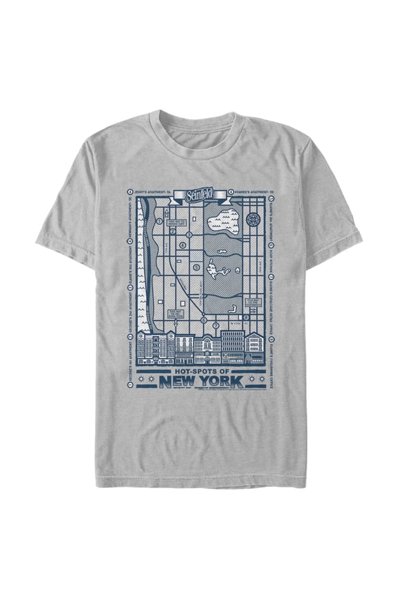 Men's Seinfeld Hot-Spots of New York Graphic Tee Silver Large