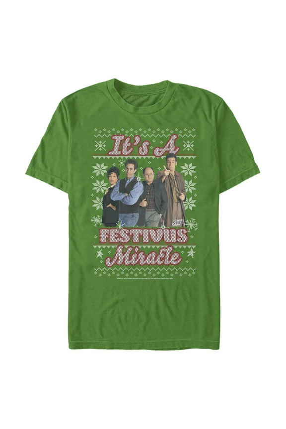 Men's Seinfeld It's A Festivus Miracle Sweater Print  Graphic Tee Kelly Green Medium