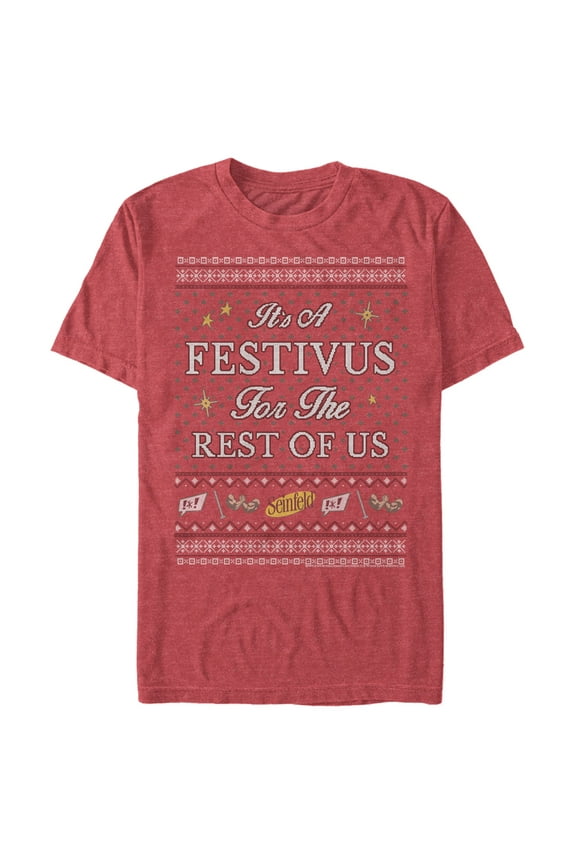 Men's Seinfeld It's A Festivus for the Rest of Us Sweater Print Graphic Tee Red Heather 2X Large