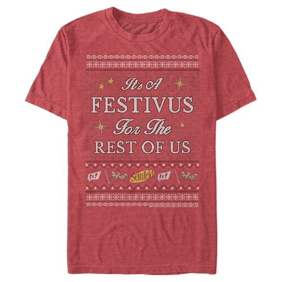 Men's Seinfeld It's A Festivus for the Rest of Us Sweater Print Graphic Tee Red Heather Small