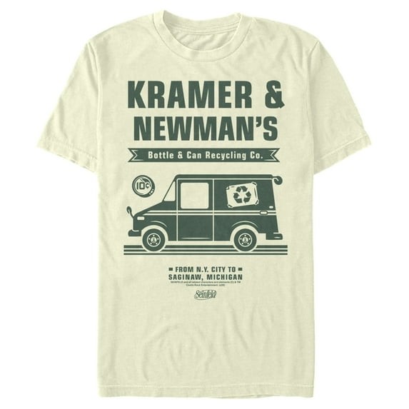 Men's Seinfeld Kramer and Newman's Bottle & Can Recycling Co. Graphic Tee Beige Small