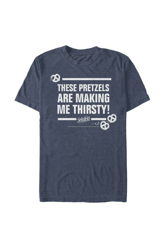 Men's Seinfeld These Pretzels are Making Me Thirsty Graphic Tee Navy Blue Heather Large