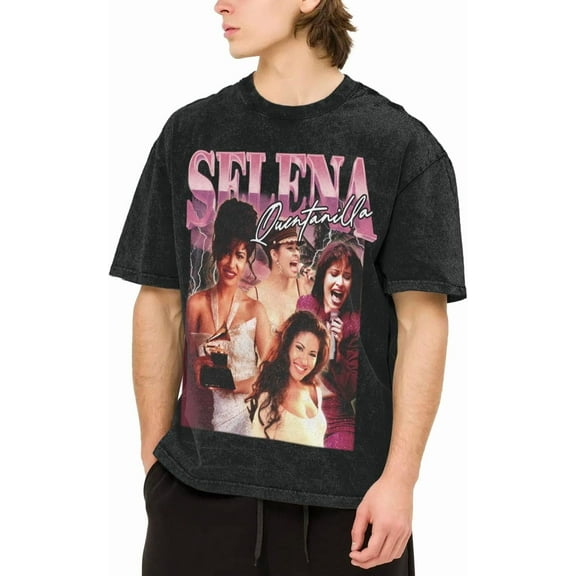 Men's Sel-enas Music Quintanilla T-Shirt Washed Vintage Loose Short Sleeve Tee Top 558