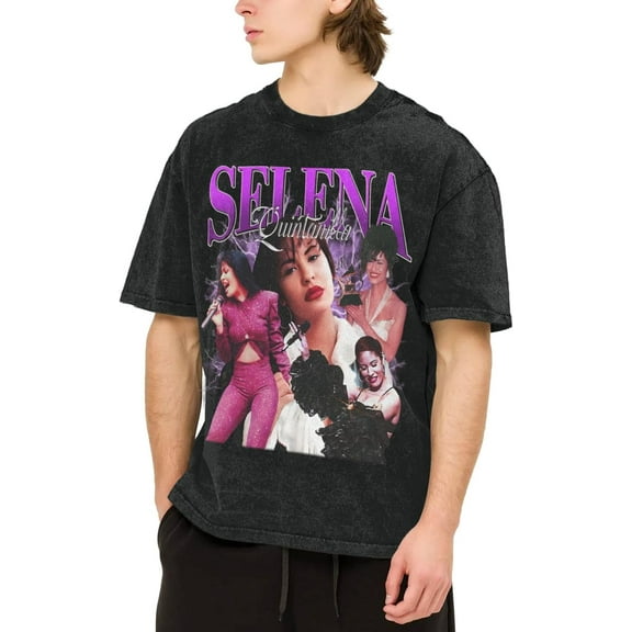 Men's Sel-enas Music Quintanilla T-Shirt Washed Vintage Loose Short Sleeve Tee Top 573