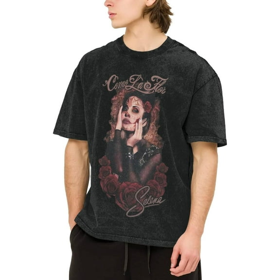 Men's Sel-enas Music Quintanilla T-Shirt Washed Vintage Loose Short Sleeve Tee Top 577