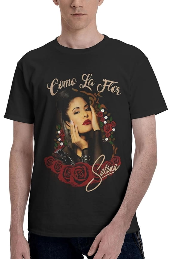 Men's Selenas Music Quintanilla Roses T-Shirt Cotton Short Sleeve Tee Top M