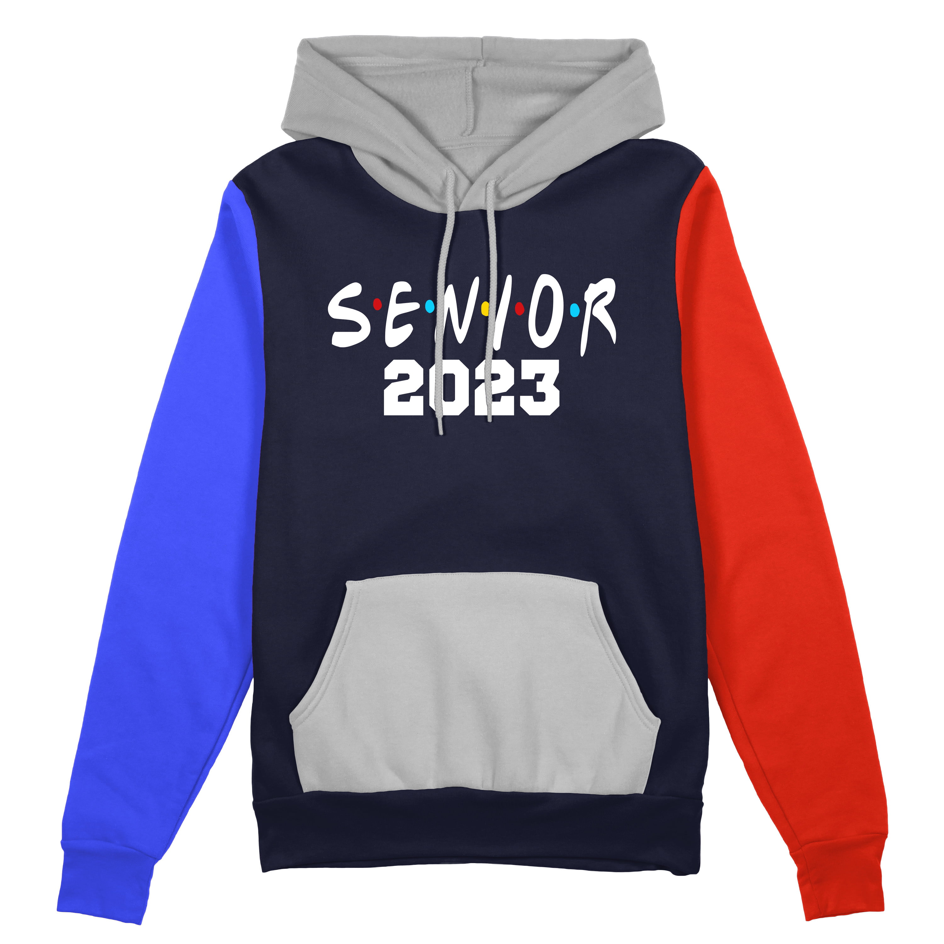 Men's Senior 2023 Friends F141 Navy Color Block Pullover Hoodie Sweater  Medium 