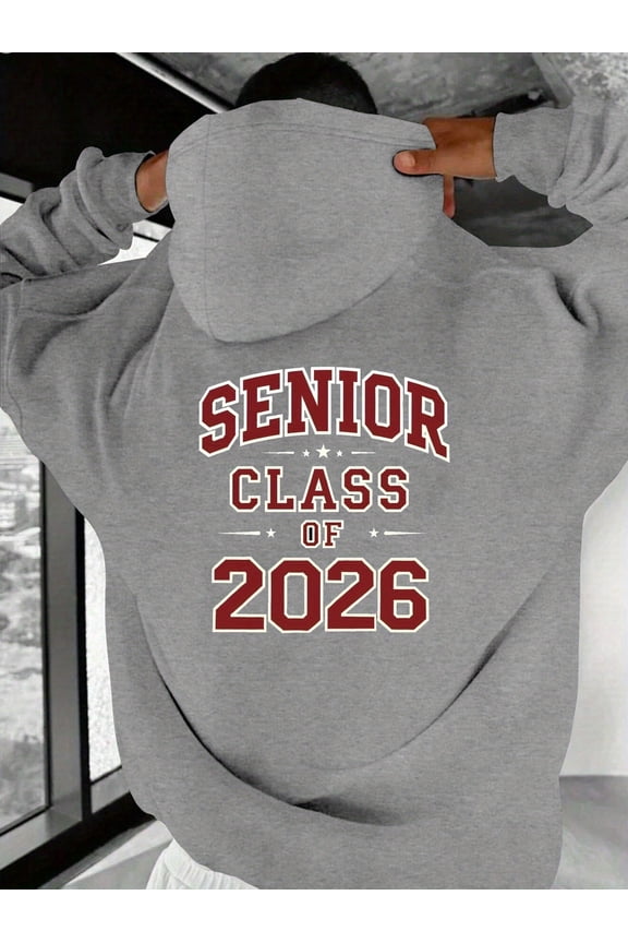 Men's Senior Class of 2026 Graduation Hooded Sweatshirt - Bold Red & Golden Lettering, Plus Size Loose Fit Hoodie with Senior Logo Print, School Spirit Apparel