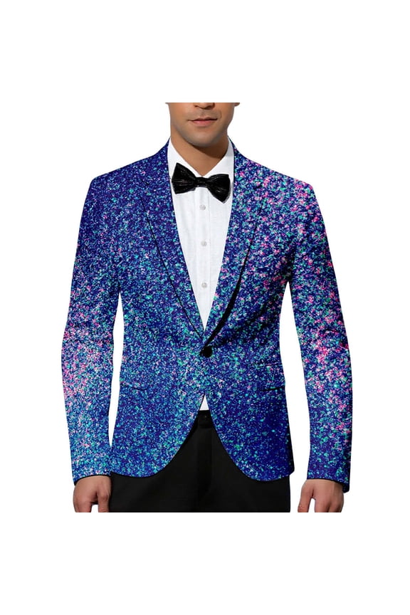 Men's Sequin Blazer One Button Tuxedo Suit Jacket Party Festival Wedding Prom, 3XL