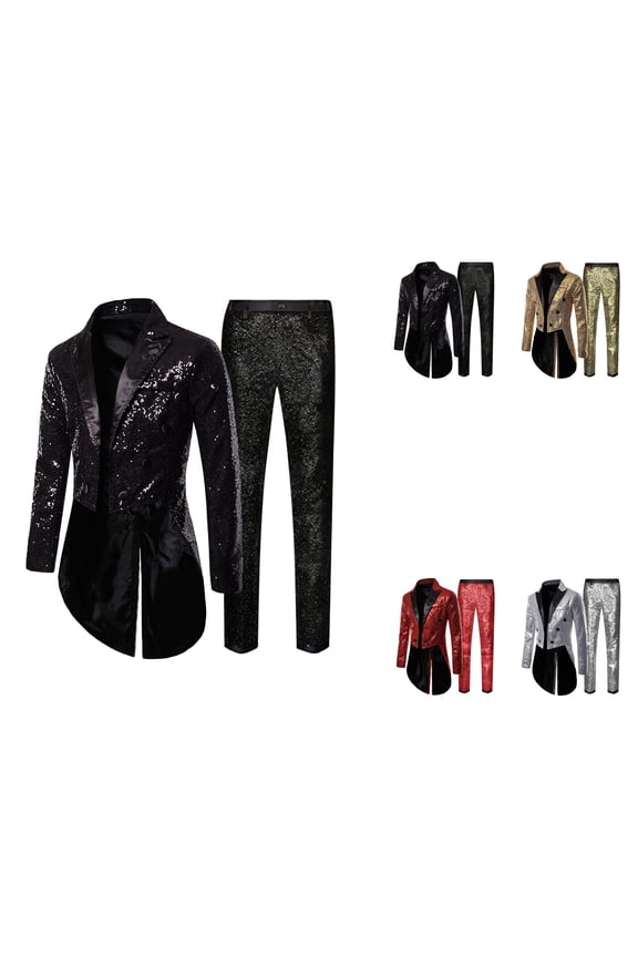 Men's Sequin Blazer Retro Dress Top and Pants Set Metallic Slim Suit 2 Piece Disco Prom Shiny Outfit Wedding Party Banquet Fashion Jacket Pant