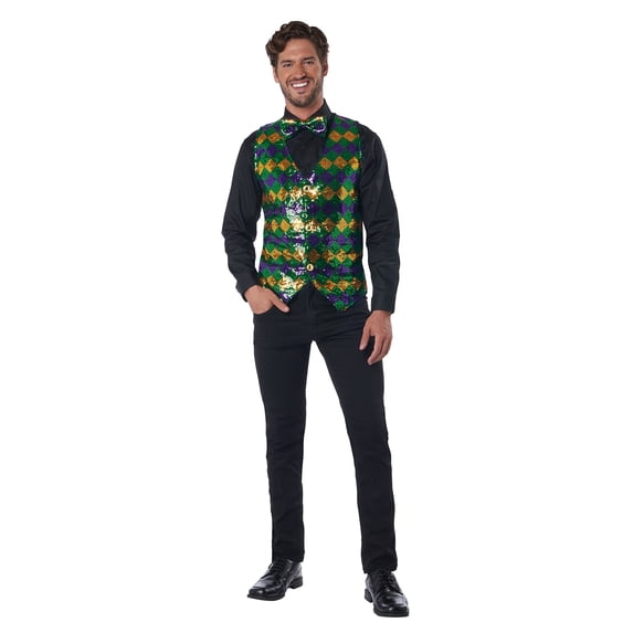 Men's Sequin Carnival Vest Set Adult Costume Kit