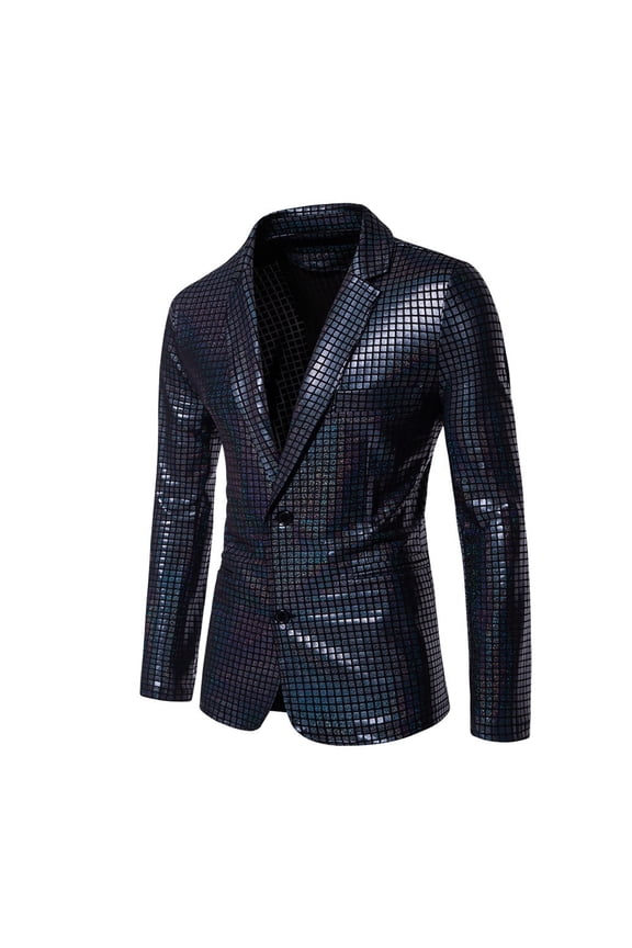 Men's Sequin Checkered Suit Party Stage Nightclub Dazzling Performance Set Blazer Tuxedo Metallic Jacket 70s Disco Sports Coat