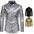 thumbnail image 1 of Men's Sequin Dress Shirt with Lapel Long Sleeve Button Down Bright Face T Shirt Silver M, 1 of 6