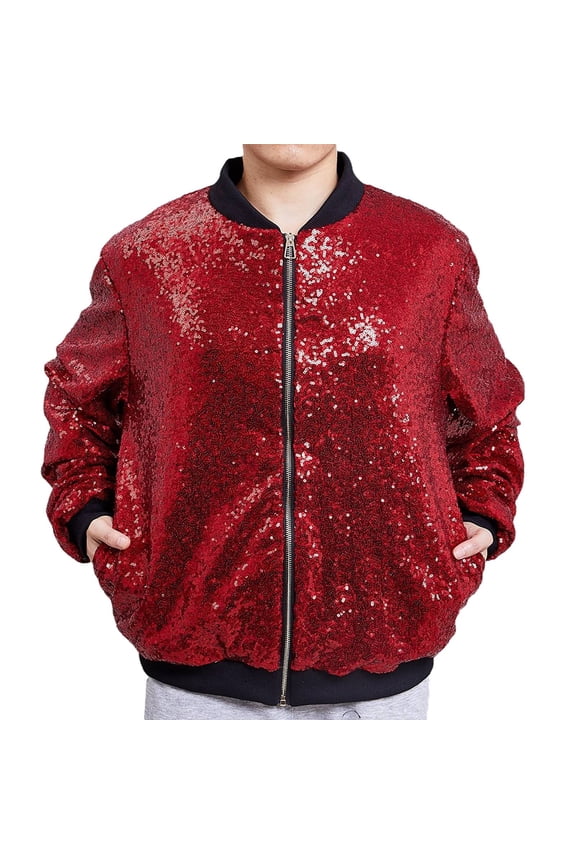 Men‘s Sequin Jacket For Men's Zip Up Long Sleeves Party Disco Sparkly Jacket