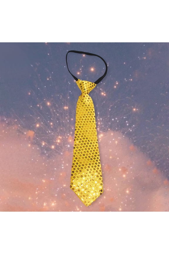 Men's Sequin Party Necktie Men's Casual Tie Sequin Tie Dance Performance Stage Performance Sequin Tie Men Girls Casual Sequin Tie Zipper Adjustable Tie Yellow - One Size