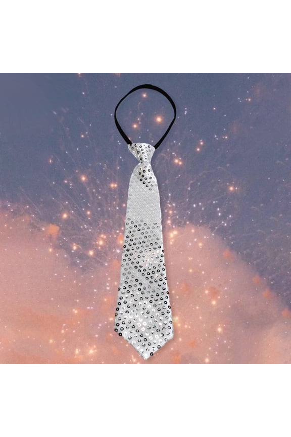 Men's Sequin Party Necktie Men's Casual Tie Sequin Tie Dance Performance Stage Performance Sequin Tie Men Girls Casual Sequin Tie Zipper Adjustable Tie Silver - One Size