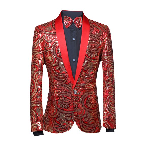 Men's Sequin Performance Ceremonial Dress Party Suit One Button Shawl Lapel Suit Jacket for Party Wedding Banquet Prom