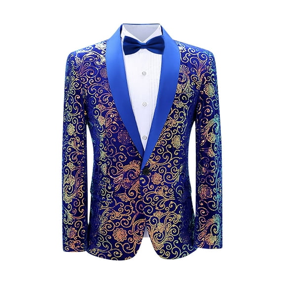 Men's Sequin Performance Ceremonial Dress Party Suit One Button Shawl Lapel Suit Jacket for Party Wedding Banquet Prom