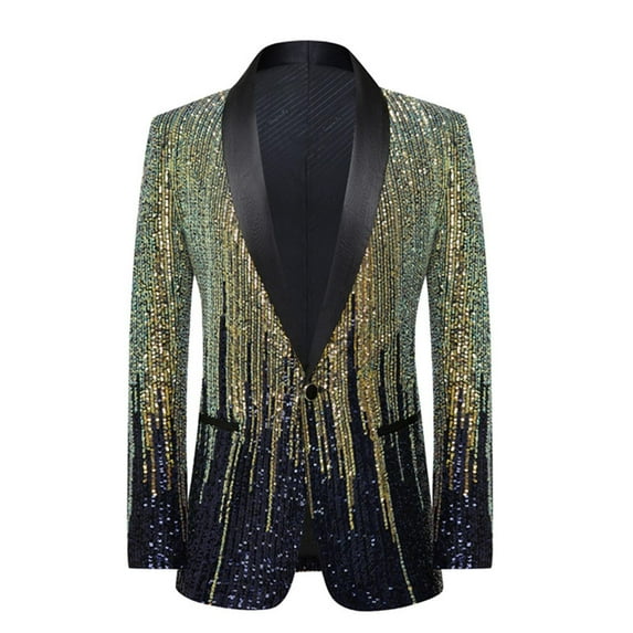 Men's Sequin Performance Ceremonial Dress Party Suit One Button Shawl Lapel Suit Jacket for Party Wedding Banquet Prom