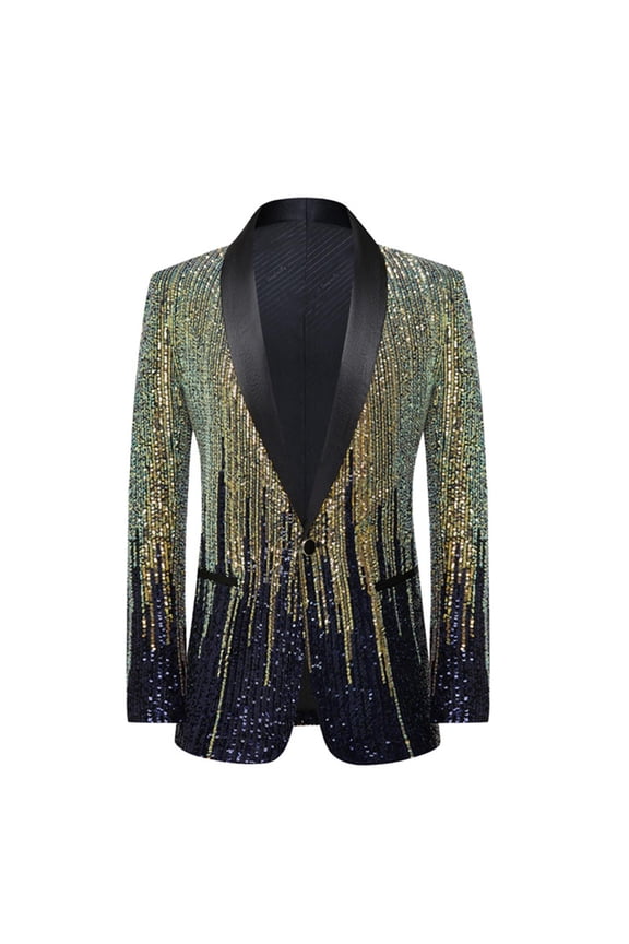 Men's Sequin Performance Ceremonial Dress Party Suit One Button Shawl Lapel Suit Jacket for Party Wedding Banquet Prom