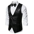 thumbnail image 1 of Men's Sequin Shiny Vest Slim Fit Button Down V Neck Sleeveless Suit Party Nightclub Waistcoat Set with Bow Tie Mens Clothes, 1 of 4