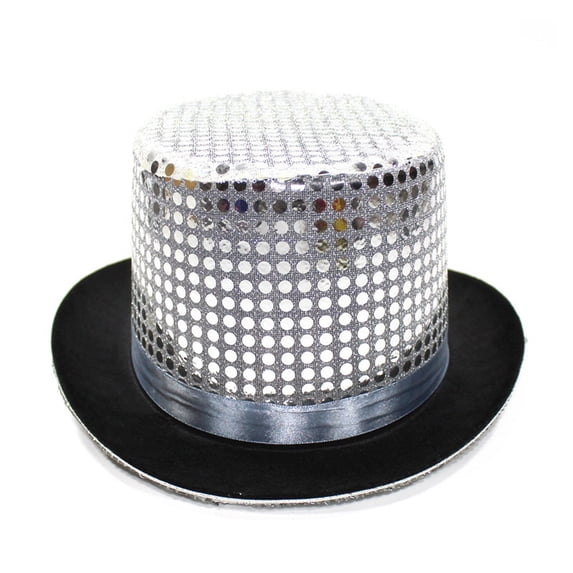 Men's Sequin Top Hat, Tall Sparkly Bowler Magician Performance Dress Cap