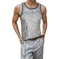 thumbnail image 1 of Men's Sequin Vest Solid Color Sequin Splicing Elastic Skinny Round Neck Vest Men's Stagewear, 1 of 5