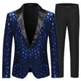 thumbnail image 1 of Men's Sequined Floral Dinner Party Prom Wedding Stylish Tuxedo Suits One Button Dinner Jacket Pants Set, 1 of 4