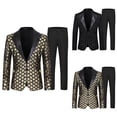 thumbnail image 1 of Men's Sequined Floral Dinner Party Prom Wedding Stylish Tuxedo Suits One Button Dinner Jacket Pants Set, 1 of 3