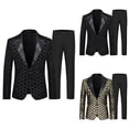 thumbnail image 1 of Men's Sequined Floral Dinner Party Prom Wedding Stylish Tuxedo Suits One Button Dinner Jacket Pants Set, 1 of 4