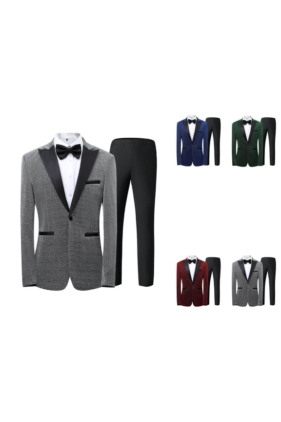 Men's Sequined Two Piece Suit One Button Slim Shiny Dress Coat Jacket Classic Regular Fit Suits Sets with Bow Tie Formal Tuxedo Black XXXXXXL